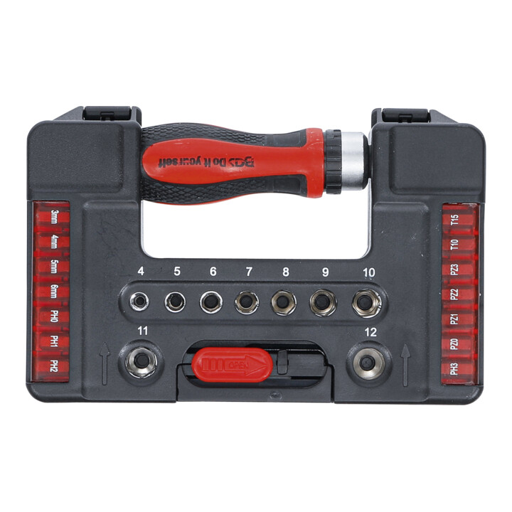 BGS Do it yourself bit/dopsleutel insteeksleutelset met ratel draaigreep voor bits, omkeerbaar 38 delig