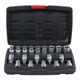 BGS Do it yourself Bit-Einsatz-/Steckschlüssel-Satz Antrieb Innensechskant 12,5 mm T-Profil (für TX)/E-Profil 19-tlg.