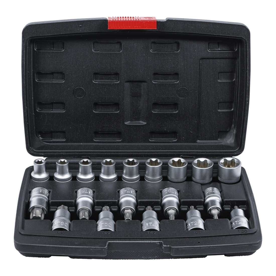 BGS Do it yourself Bit-Einsatz-/Steckschlüssel-Satz Antrieb Innensechskant 12,5 mm T-Profil (für TX)/E-Profil 19-tlg.