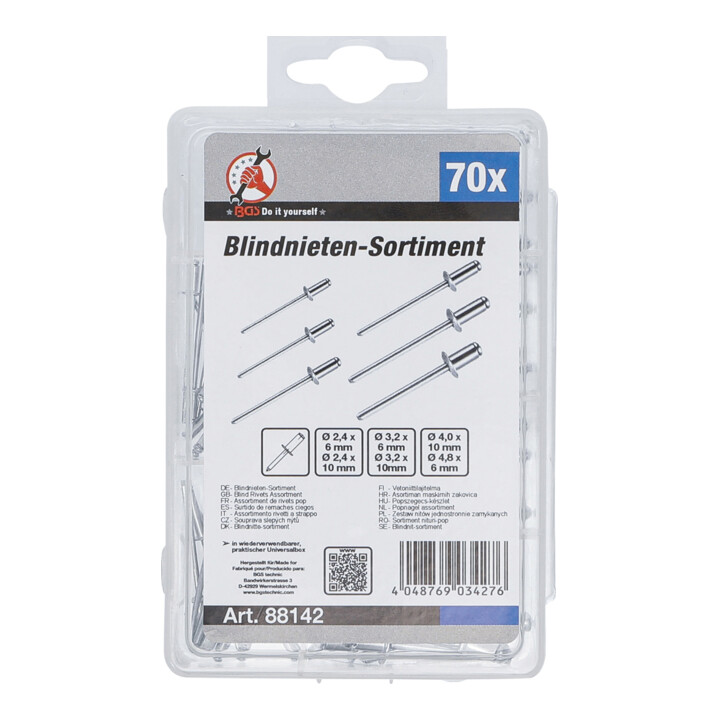 BGS Do it yourself Blindnieten-Sortiment 88142, Ø 2,4 - 4,8 mm, 70-tlg.