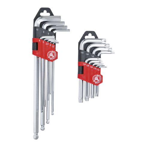 BGS Do it yourself haakse steeksleutelset lang T-profiel (voor TX) T10 - T50 / inbussleutel 1,5 - 10 mm 18 dlg.