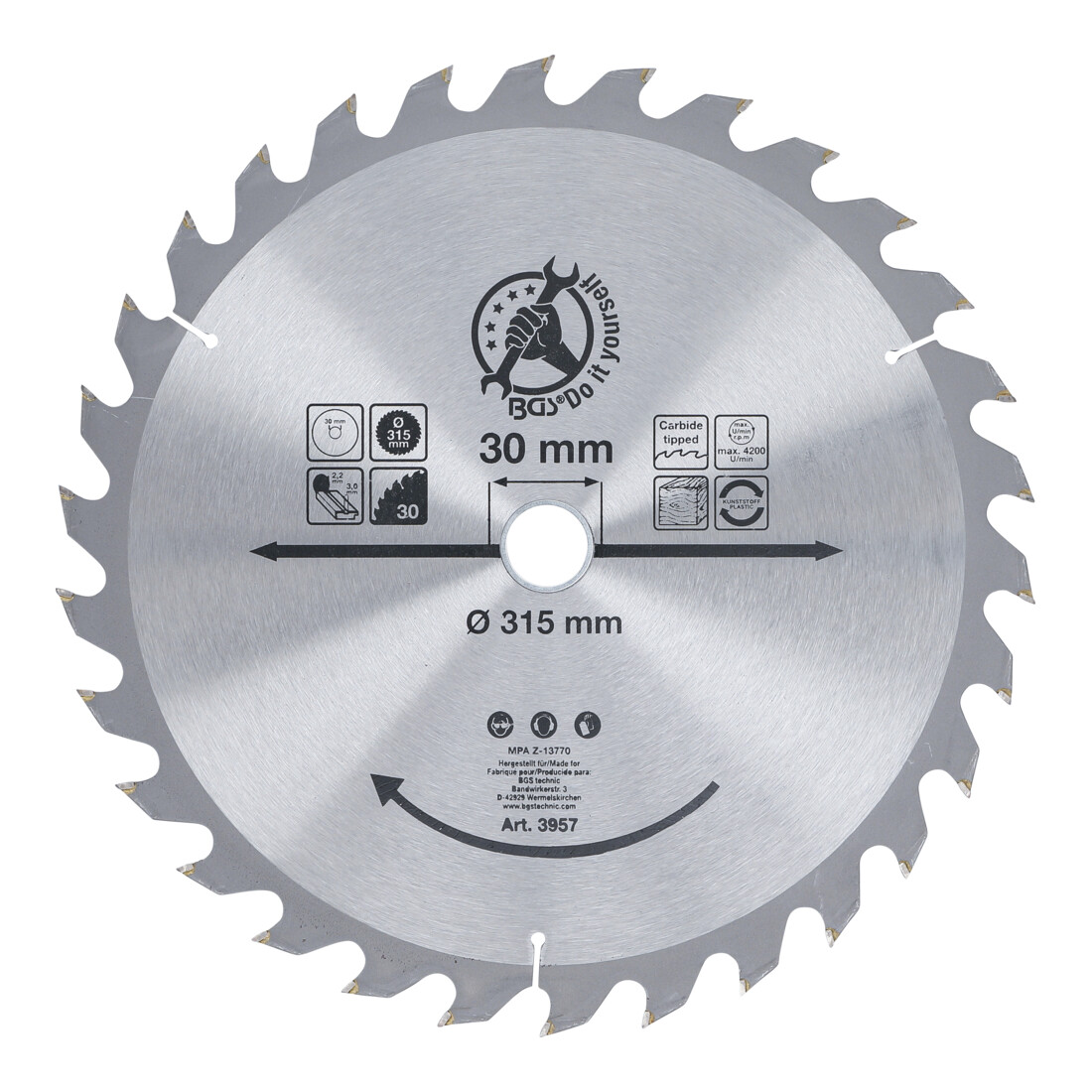 BGS Do it yourself hardmetalen cirkelzaagblad Ø 315 x 30 x 3,0 mm 30 tanden