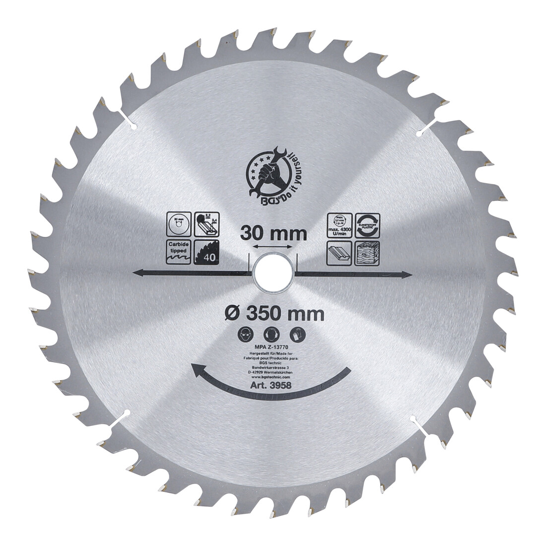 BGS Do it yourself hardmetalen cirkelzaagblad Ø 350 x 30 x 3,4 mm 40 tanden