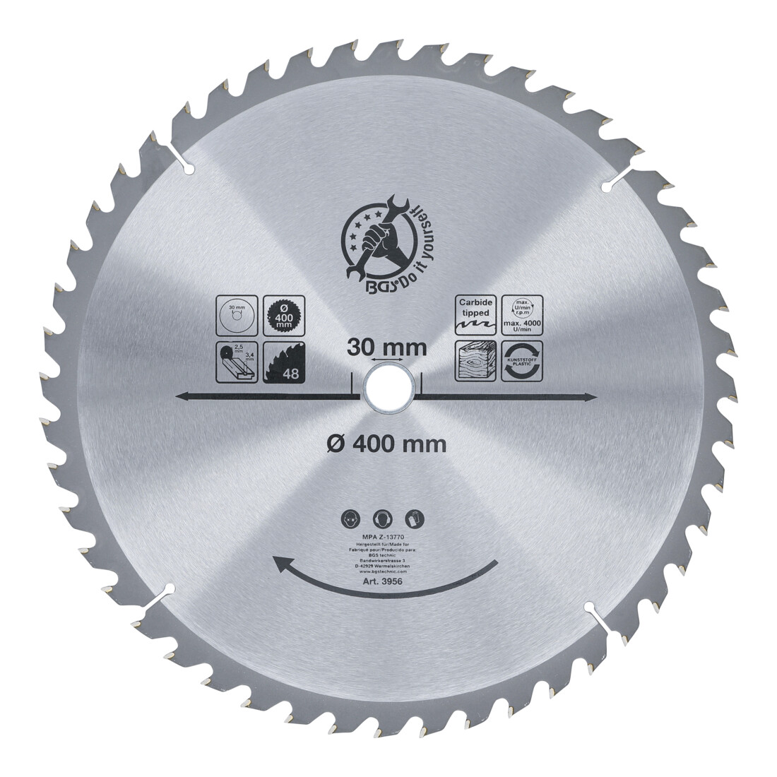 BGS Do it yourself hardmetalen cirkelzaagblad Ø 400 x 30 x 3,2 mm 36 tanden