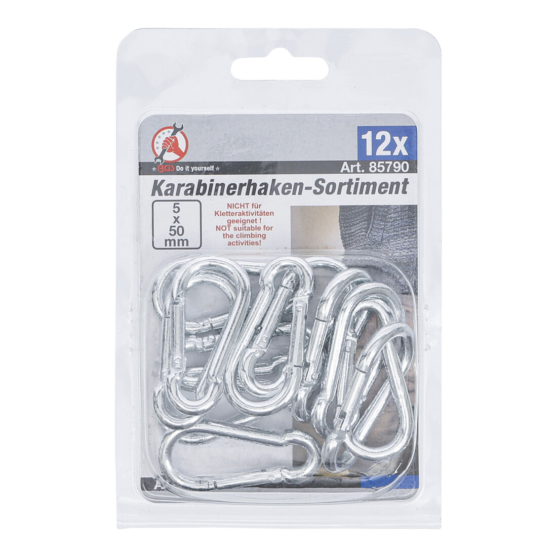 BGS Do it yourself karabijnhaak assortiment 50 x 5 mm 12 dlg.