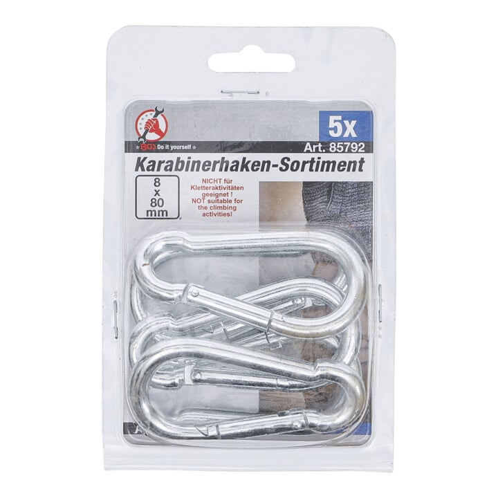 BGS Do it yourself karabijnhaak assortiment 80 x 8 mm 5 dlg.