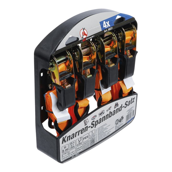 BGS Do it yourself Knarren-Spannband-Satz mit schweren Haken 5 m x 25 mm 4-tlg.