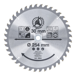 BGS Do it yourself Lama circolare in metallo duro Ø254x30x3,2mm, 40 denti