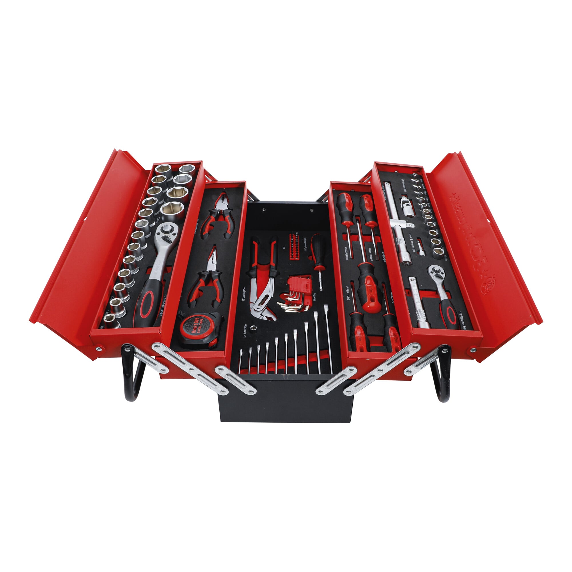 BGS DIY Metall-Werkzeugkoffer inkl. Werkzeug-Sortiment 86-tlg. aus Metall mit Werkzeugen und Schaumstoffeinlage für Werkstatt, 6056