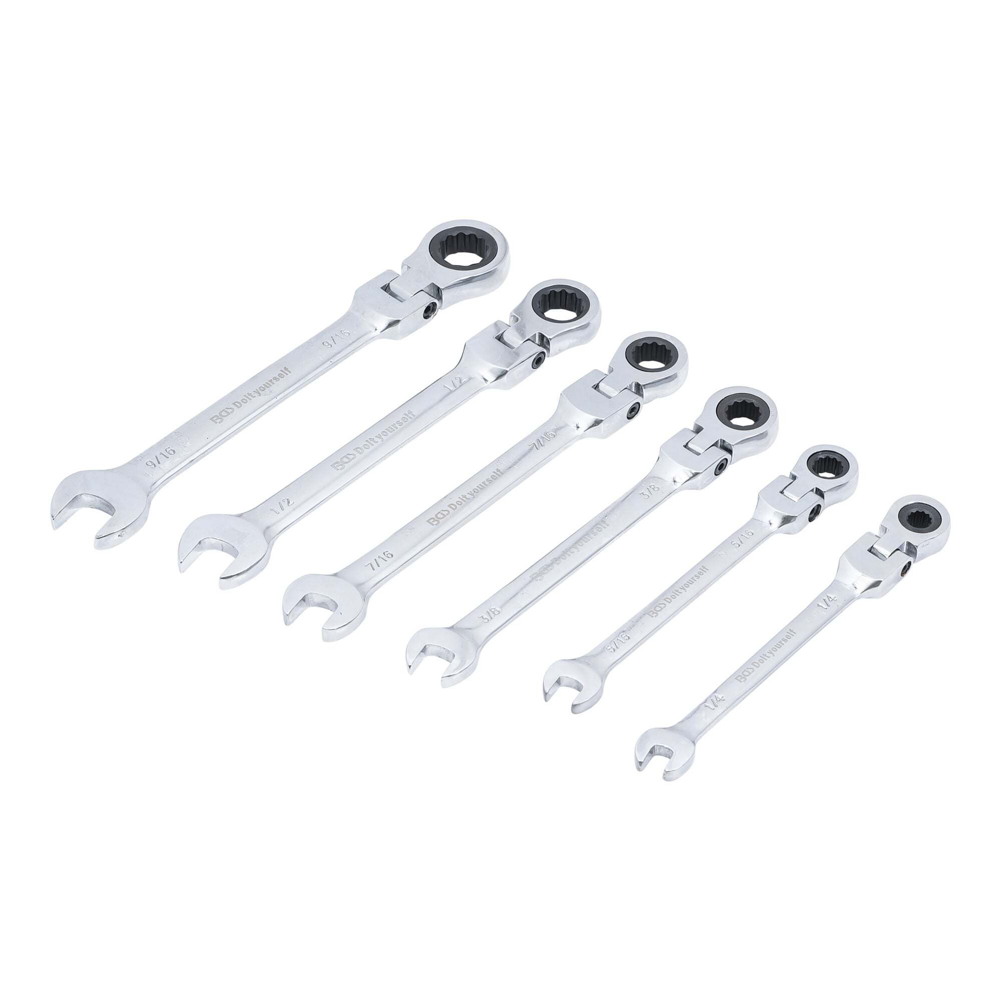 BGS Do it yourself Ratschenring-Maulschlüssel-Satz flexible Köpfe Zollmaße SW 1/4" - 9/16" 6-tlg.