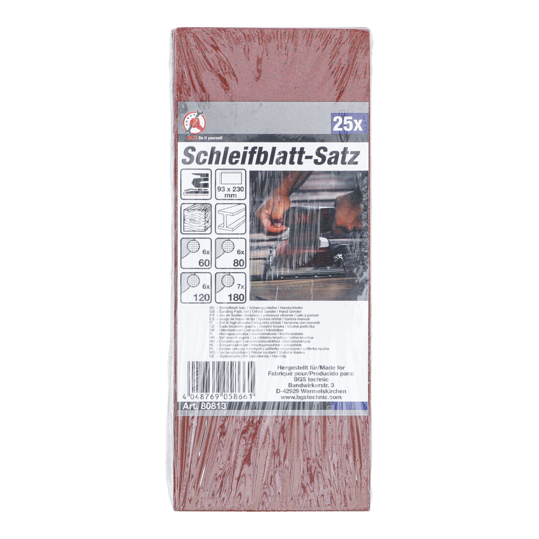 BGS Do it yourself Schleifblatt-Satz für Schwingschleifer / Handschleifer 93 x 230 mm K 60 - 180 25-tlg.