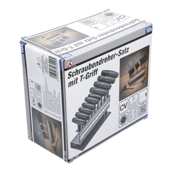 BGS Do it yourself Schraubendreher-Satz mit T-Griff 7099, Zollmaße, Innensechskant 3/32" - 3/8", 10-tlg.