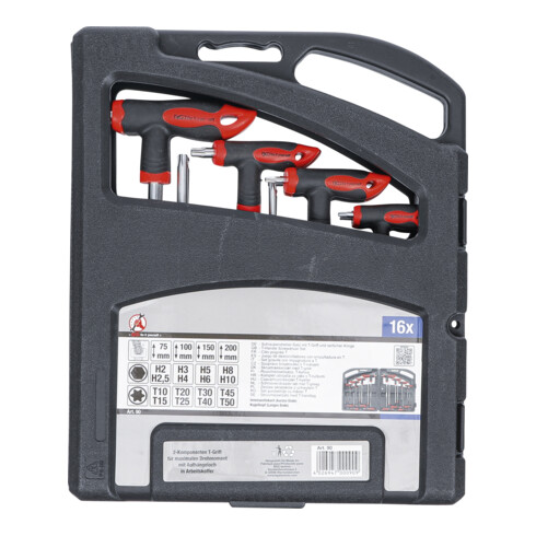 BGS Do it yourself Schraubendreher-Satz mit T-Griff und seitlicher Klinge Innensechskant/T-Profil (für Torx) 16-tlg.