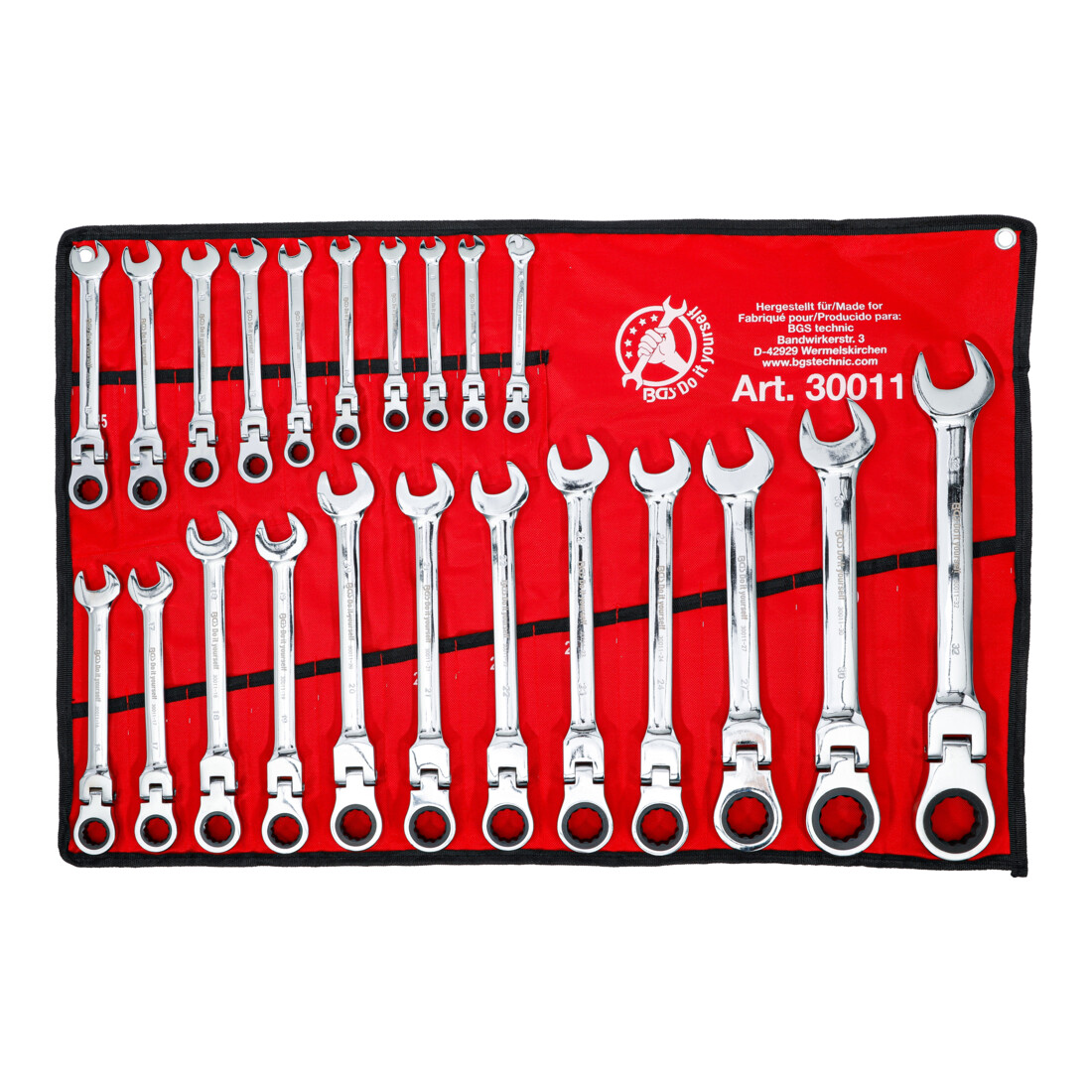 BGS Do it yourself Serie di chiavi combinate a cricchetto, teste flessibili, 6 - 32mm, 22pz.