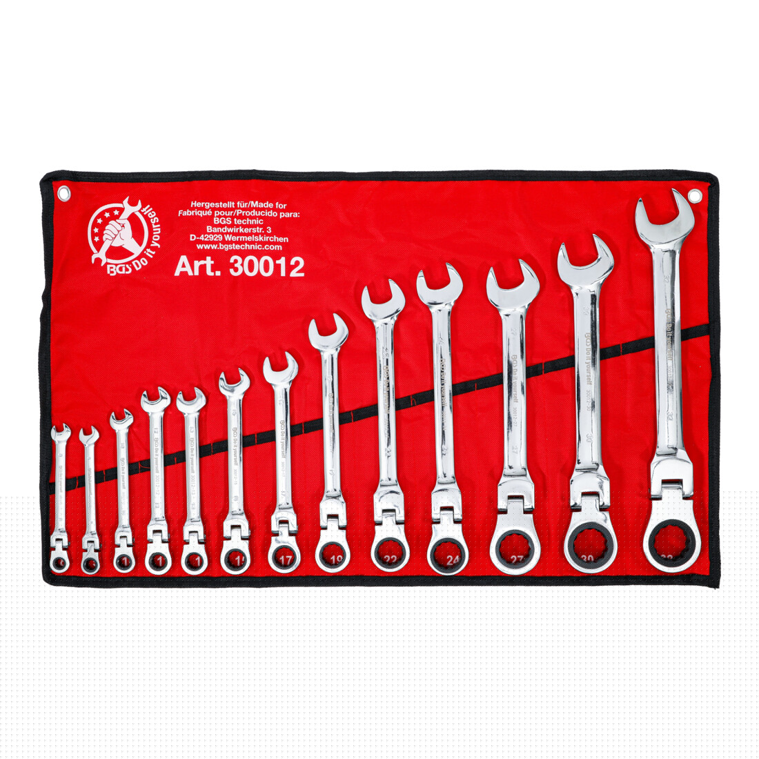 BGS Do it yourself Serie di chiavi combinate a cricchetto, teste flessibili, 8 - 32mm, 13pz.
