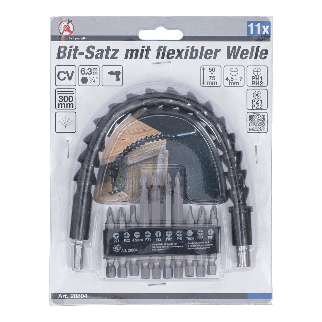 BGS Do it yourself Serie di inserti con albero flessibile, attacco esagono esterno 6,3mm (1/4"), 11pz.