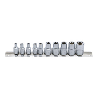 BGS Do it yourself Set di bussole profilo E, azionamento quadro interno 6,3mm (1/4") / 10mm (3/4"), apertura E4-E16, 10pz.