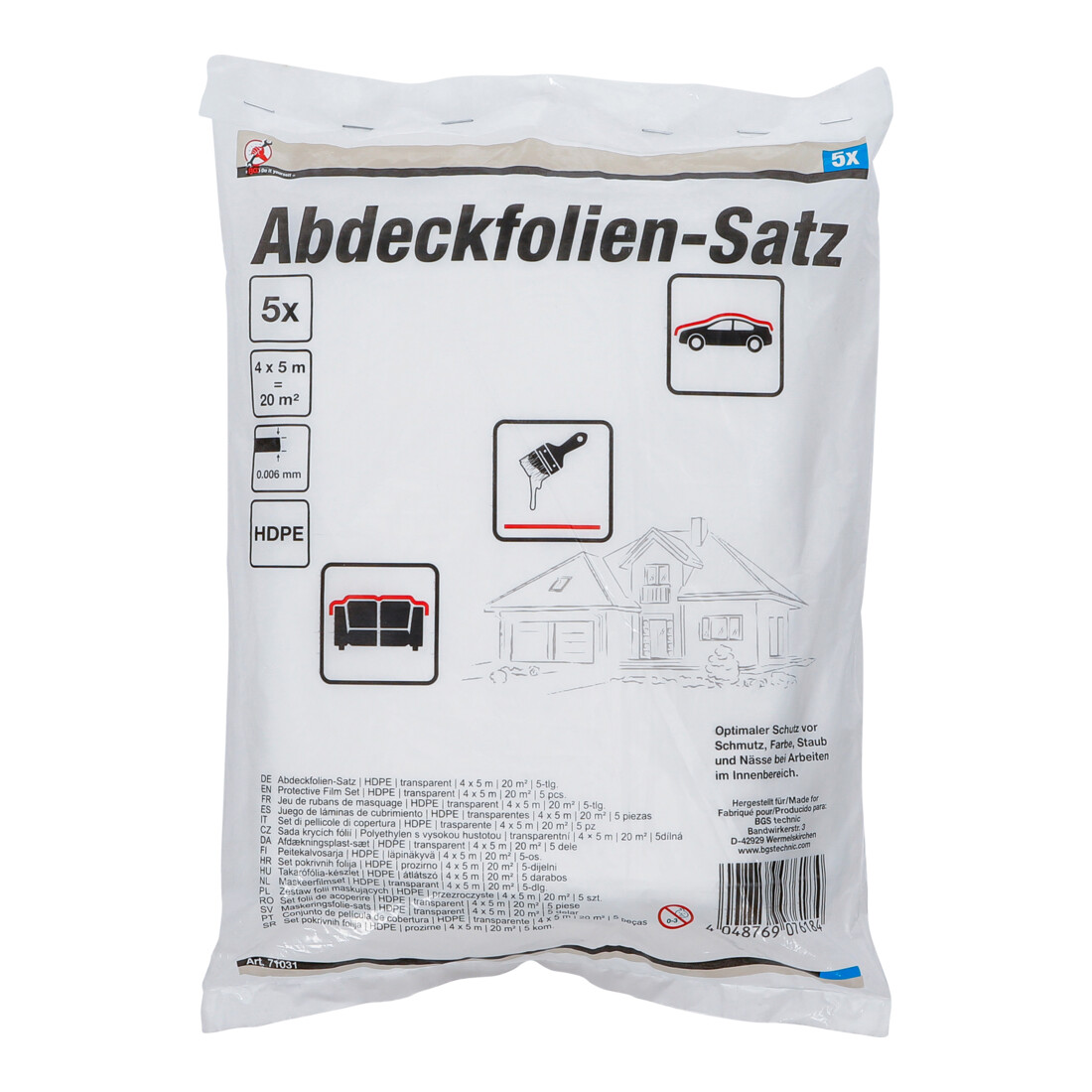 BGS Do it yourself Set di pellicole di copertura, HDPE, trasparente, 4 x 5 m, 20 m², 5pz.