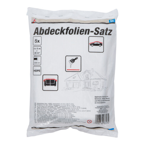 BGS Do it yourself Set di pellicole di copertura, HDPE, trasparente, 4 x 5 m, 20 m², 5pz.