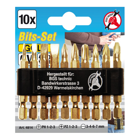 BGS Do it yourself Set di punte ''Gold'', azionamento esagono esterno 6,3mm (1/4"), 10pz.