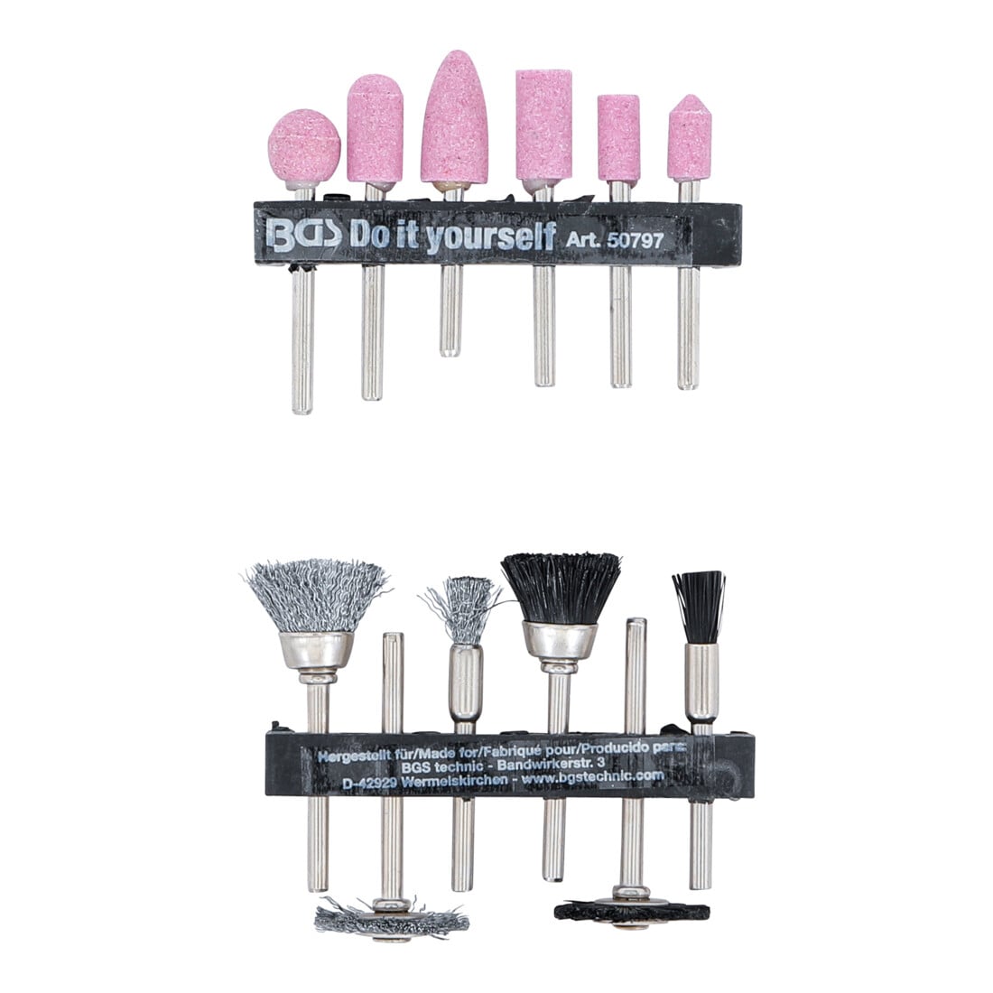 BGS Do it yourself Set smerigliatrice e set di spazzole in acciaio e plastica, 12pz.