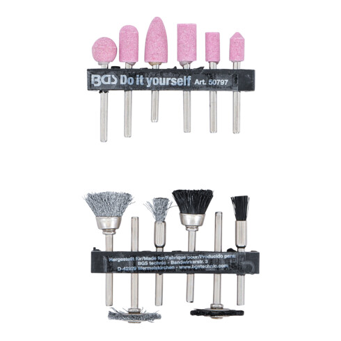 BGS Do it yourself Set smerigliatrice e set di spazzole in acciaio e plastica, 12pz.