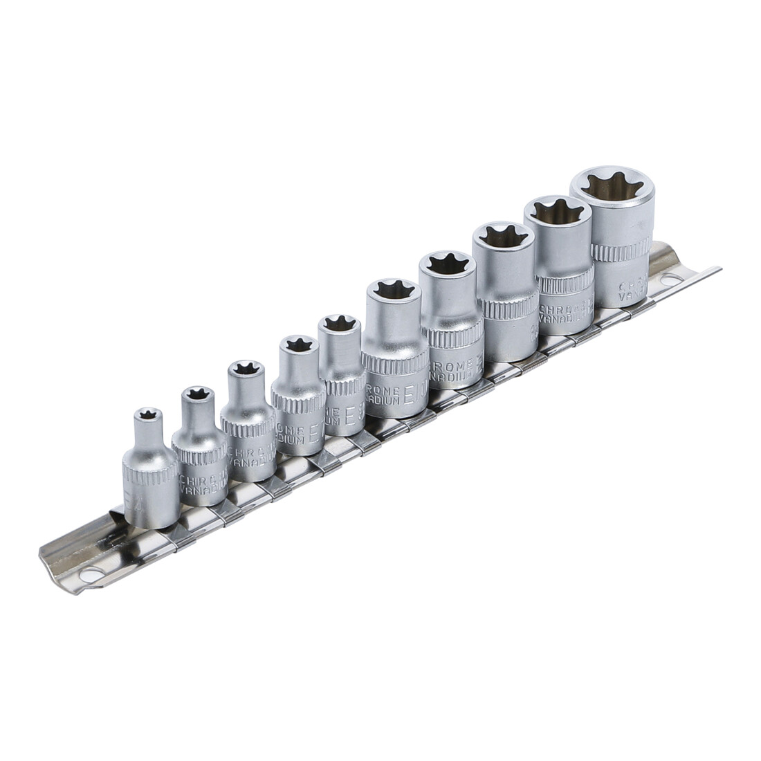 BGS Do it yourself Steckschlüssel-Einsatz-Satz E-Profil Antrieb Innenvierkant 6,3 mm (1/4") / 10 mm (3/4") SW E4 - E16 10-tlg.