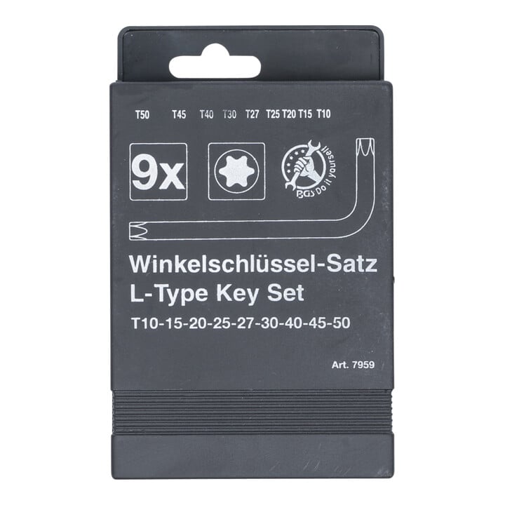 BGS Do it yourself Winkelschlüssel-Satz 7959, T-Profil (für TX) T10 - T50, 9-tlg.
