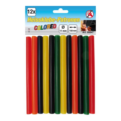 BGS Do it yourself hot glue patronen gekleurd Ø 11 mm, 150 mm 12 dlg.