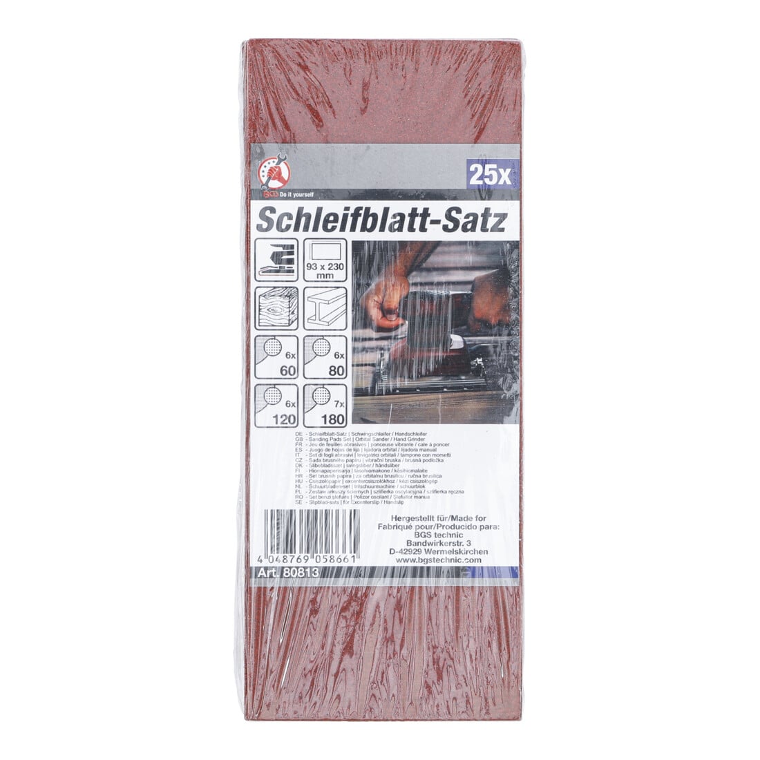 BGS Doe-het-zelf schuurbladset voor vlakschuurmachine / handschuurmachine 93 x 230 mm K 60 - 180 25-delig.