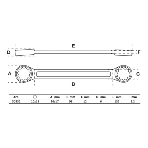 BGS Doppel-Ringschlüssel 30332, extra flach, SW 10 x 11 mm