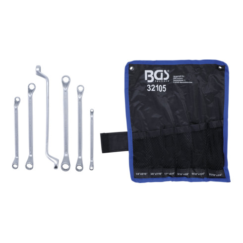 BGS Doppel-Ringschlüssel-Satz gekröpft Zollgrößen SW 1/4 Zoll - 3/4 Zoll 6 teilig