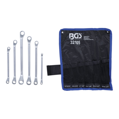 BGS Doppel-Ringschlüssel-Satz gekröpft Zollgrößen SW 1/4 Zoll - 3/4 Zoll 6 teilig
