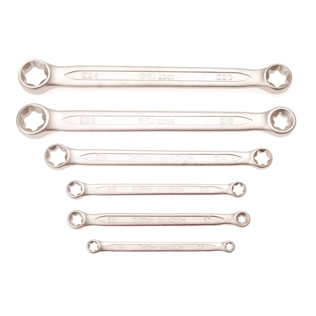 BGS Doppel-Ringschlüssel-Satz mit E-Profil-Ringköpfen SW E6 x E8 - E20 x E24 6-tlg.