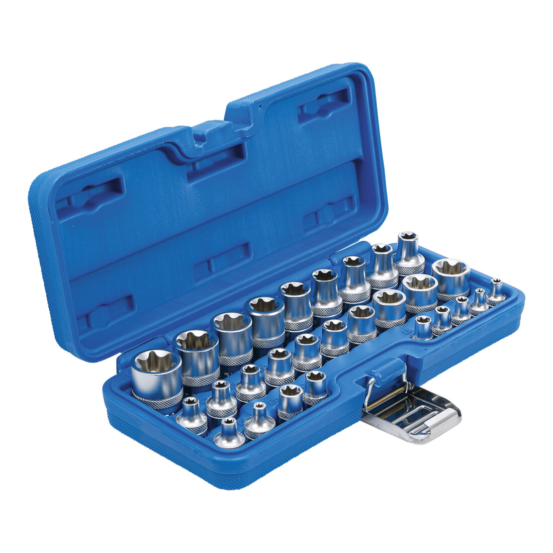 BGS Doppenset E-profiel aandrijving vierkantaandrijving 6,3 mm (1/4") / 12,5 mm (1/2") SW E4 - E24 28 dlg.