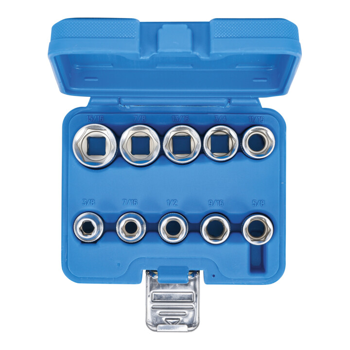 BGS Doppenset zeskant aandrijving vierkantaandrijving 12,5 mm inch maten 10 dlg.