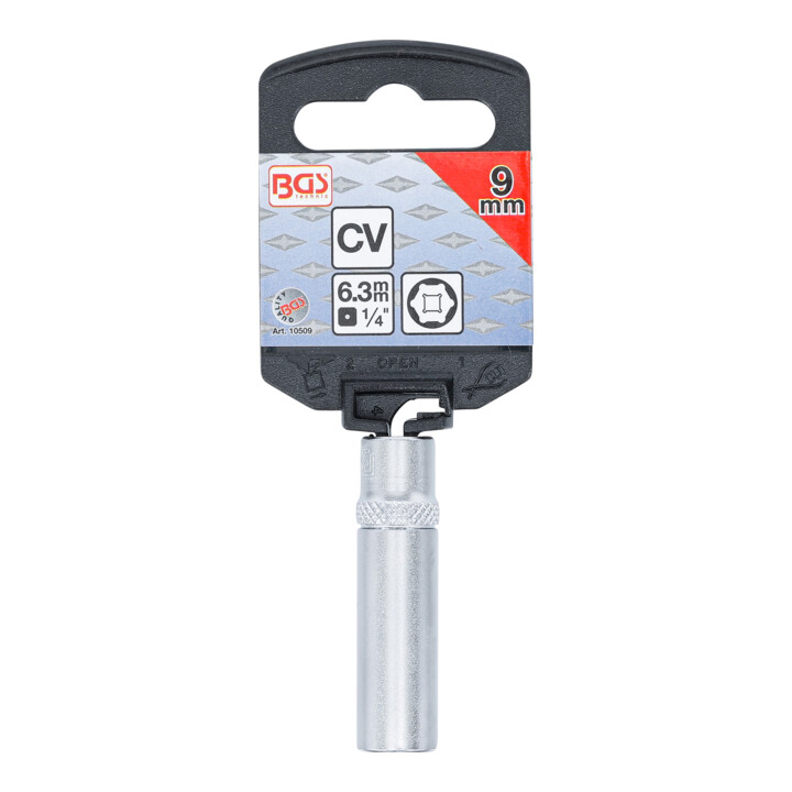 BGS Dopsleutel zeskant diep | 6,3 mm (1/4") | 9 mm