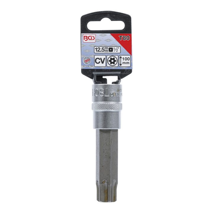 BGS Dopsleutelbit | lengte 100 mm | 12,5 mm (1/2") | T-profiel (voor TX) met boring T80