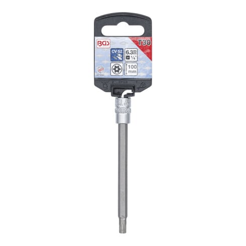 BGS Dopsleutelbit | lengte 100 mm | 6,3 mm (1/4") | T-profiel (voor TX) met boring T30