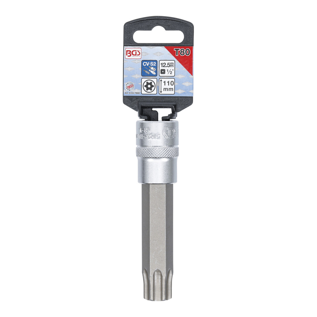 BGS Dopsleutelbit | lengte 110 mm | 12,5 mm (1/2") | T-profiel (voor TX) met boring T80