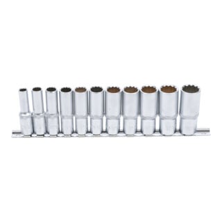 BGS Dopsleutelset Twaalfkant, diep Drive Vierkantaandrijving 10 mm (3/8 inch) SW 8 - 19 mm 11 delig