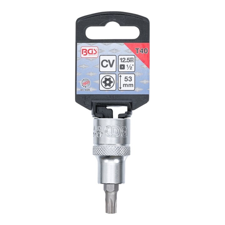 BGS Douille à embouts 12,5 mm (1/2") profil T (pour TX) avec perçage T40