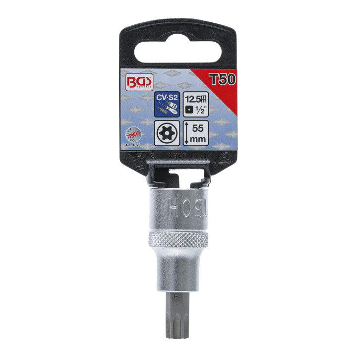 BGS Douille à embouts 12,5 mm (1/2") profil T (pour TX) avec perçage T50