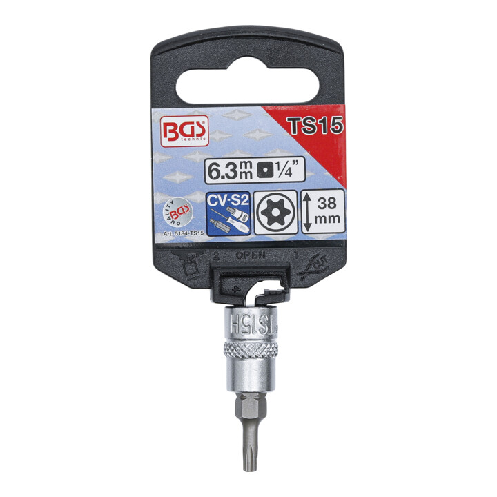 BGS Douille à embouts 6,3 mm (1/4") profil TS (pour TX Plus) avec perçage TS15