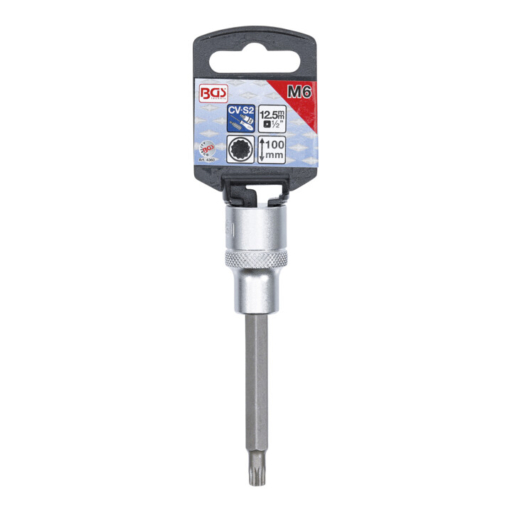 BGS Douille à embouts longueur 100 mm 12,5 mm (1/2") denture multiple intérieure (pour XZN) M6