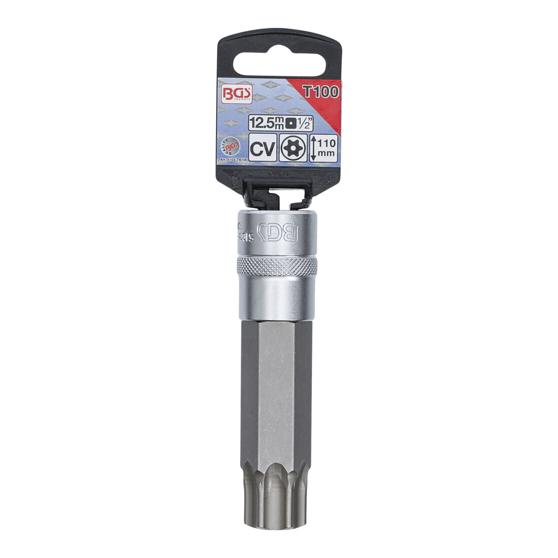 BGS Douille à embouts longueur 110 mm 12,5 mm (1/2") profil T (pour TX) avec perçage T100