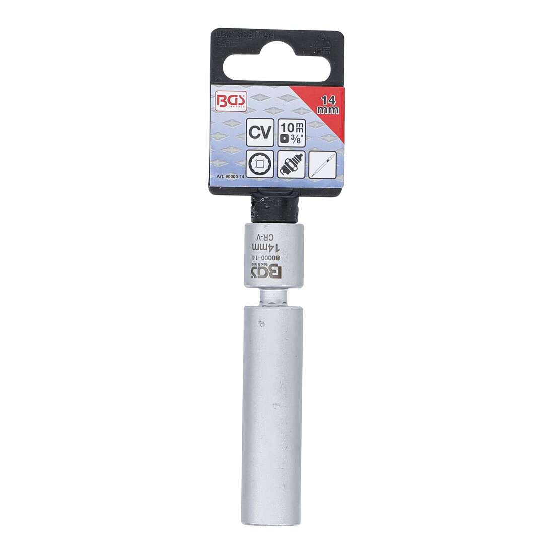 BGS Douille articulée pour bougies de préchauffage et d’allumage, entraînement carré intérieur 10 mm (3/8"), clé 14 mm