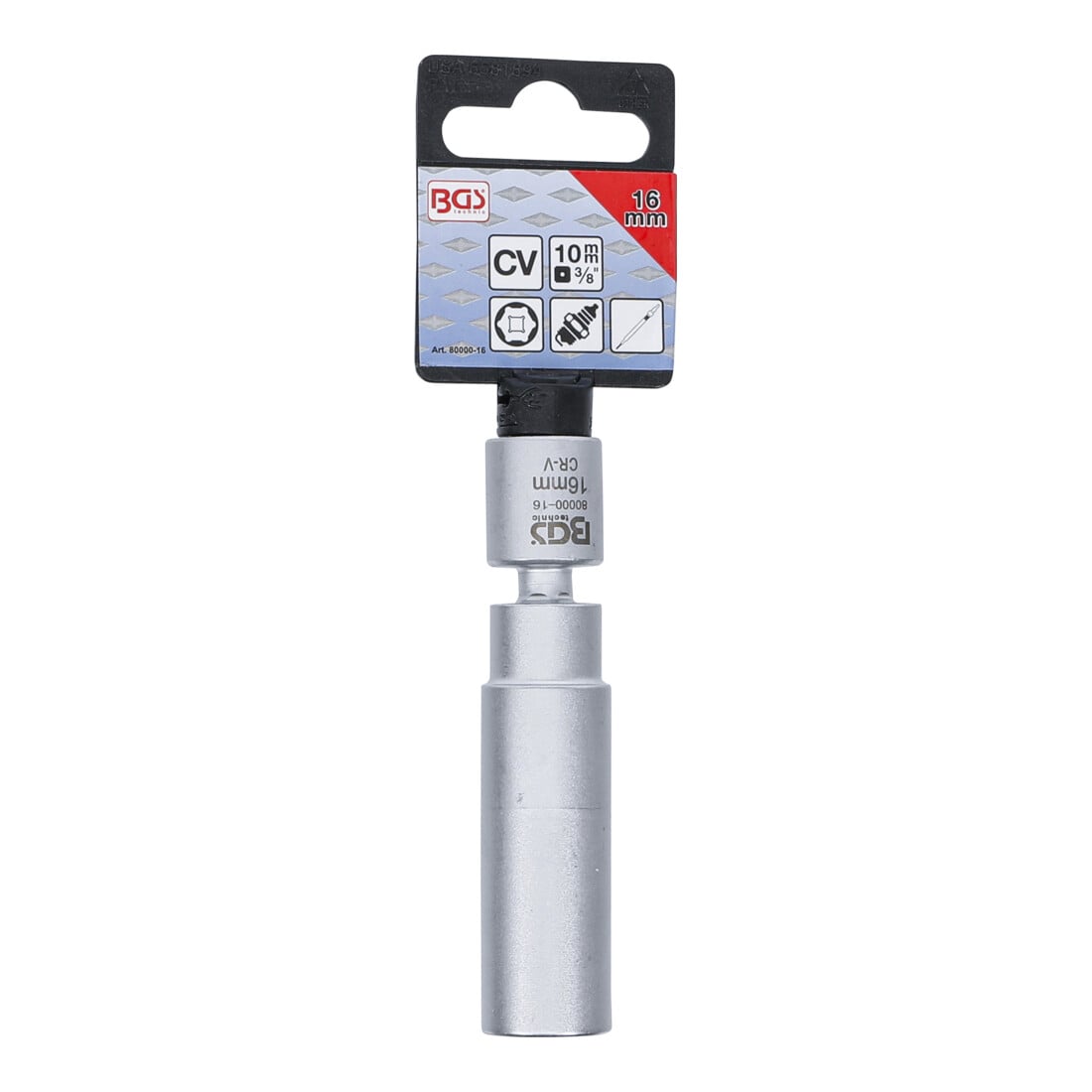 BGS Douille articulée pour bougies de préchauffage et d’allumage, entraînement carré intérieur 10 mm (3/8"), clé 16 mm