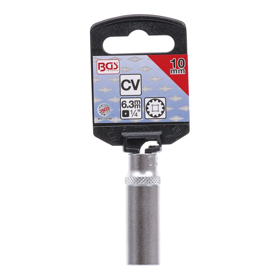 BGS Douille pour clé, Gear Lock, longue 6,3 mm (1/4") 10 mm