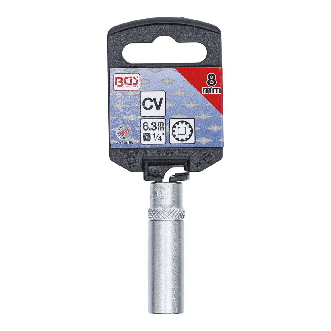 BGS Douille pour clé, Gear Lock, longue 6,3 mm (1/4") 8 mm